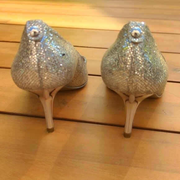 Michael Kors Silver Gold Open Toe Glitter Heels - Size 10 Great Condition - Picture 5 of 7